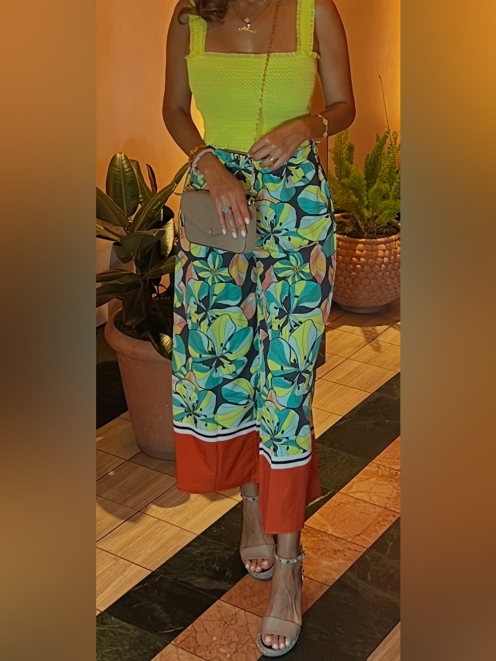 Bold Floral Print High Waist Wide Leg Pant
